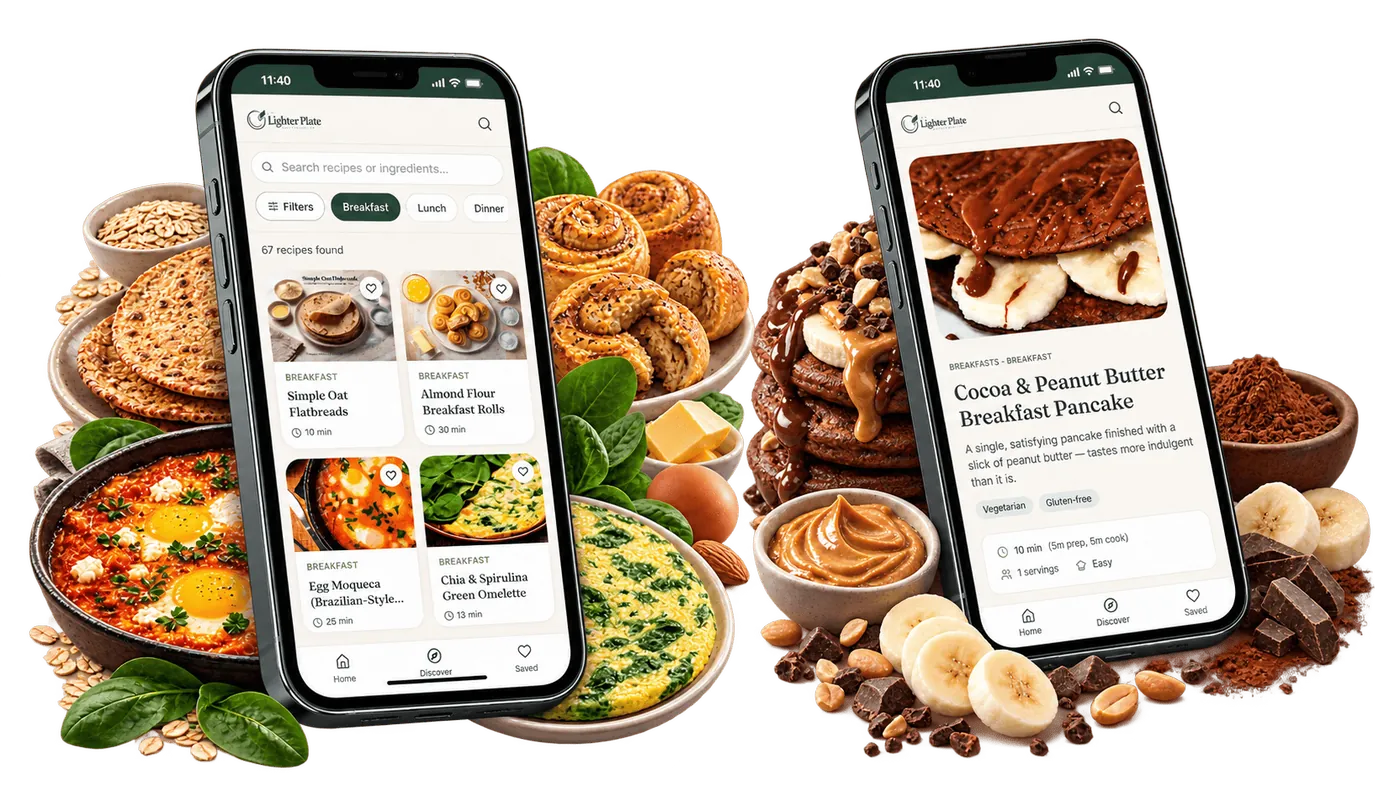 The Lighter Plate recipe collection displayed on two phones