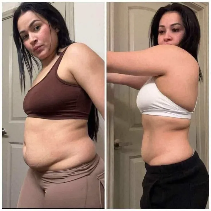 A woman's progress shown in two side by side photos